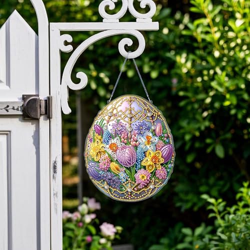 Xevinas 5D Diamond Painting Ostern, Diamond Painting Hase Ostereier Anhänger, DIY Bastelset Ostern Sicher Und Haben Eine Lange Lebensdauer, Diamond Painting Fensterbilder Ostern Geschenk (A) von Xevinas