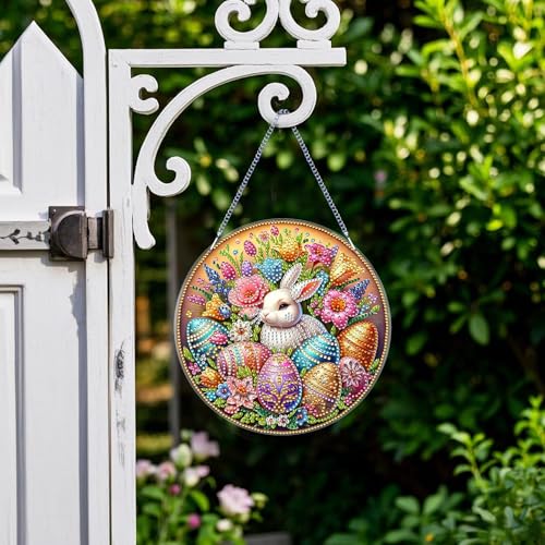 Xevinas 5D Diamond Painting Ostern, Diamond Painting Hase Ostereier Anhänger, DIY Bastelset Ostern Sicher Und Haben Eine Lange Lebensdauer, Diamond Painting Fensterbilder Ostern Geschenk (B) von Xevinas