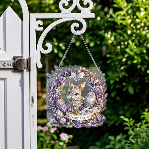 Xevinas 5D Diamond Painting Ostern, Diamond Painting Hase Ostereier Anhänger, DIY Bastelset Ostern Sicher Und Haben Eine Lange Lebensdauer, Diamond Painting Fensterbilder Ostern Geschenk (D) von Xevinas