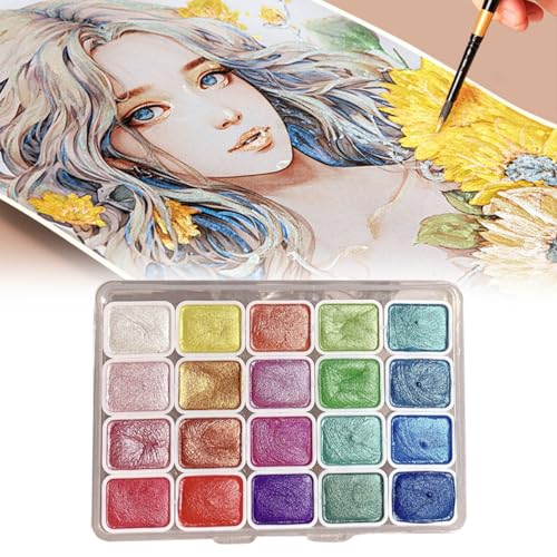 Xevinas Aquarellfarben Set, 20 Schimmerndes Aquarellfarben Metallic Farben In Tragbarer Box, Wasserfarben Wasserfarbkasten Permanent Wasserfest, Tuschkasten Für Hobbymaler Und Malerei Liebhaber (A) von Xevinas