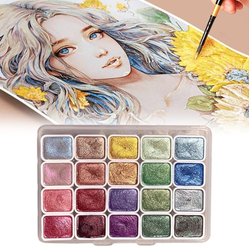 Xevinas Aquarellfarben Set, 20 Schimmerndes Aquarellfarben Metallic Farben In Tragbarer Box, Wasserfarben Wasserfarbkasten Permanent Wasserfest, Tuschkasten Für Hobbymaler Und Malerei Liebhaber (B) von Xevinas