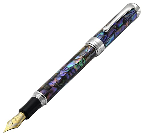 Xezo Maestro Füllfederhalter, extrafeine Feder (0,3 mm), Gift of Writing Serie Reines Platin, Paua Abalone, handgefertigt, serialisiert. Jedes Unikat von Xezo