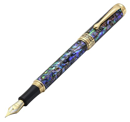 Xezo Maestro Füllfederhalter, extrafeine Feder (0,3 mm Strichstärke), Geschenk des Schreibens Serie 18K Gold-Plated Paua Abalone, handgefertigt, serialisiert. Jedes Unikat von Xezo