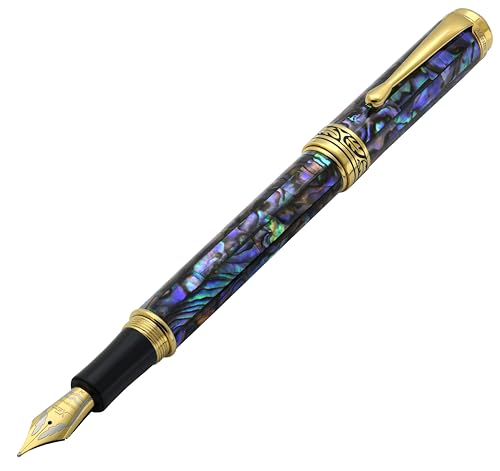 Xezo Maestro Füllfederhalter, mittelfeine Feder (0,45 mm Strichstärke), Geschenk des Schreibens, Serie 18K Gold-plated Paua Abalone, handgefertigt, serialisiert. Jedes Unikat von Xezo