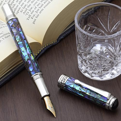 Xezo Maestro Füllfederhalter, mittelfeine Feder (0,45 mm Strichstärke), Gift of Writing Serie Paua Abalone aus reinem Platin, handgefertigt, serialisiert. Jedes Unikat von Xezo