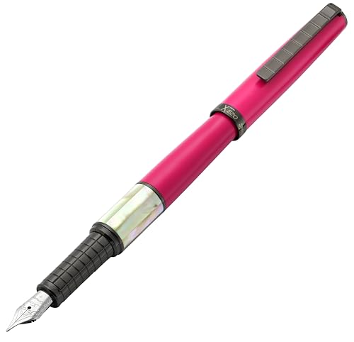 Xezo Speed Master Füllfederhalter, Feine Feder. Mattes Kirschfuchsia mit Weißer Mutterperle. Gunmetal beschichtet. Leichter Messingkörper. Keiner gleicht dem Anderen von Xezo