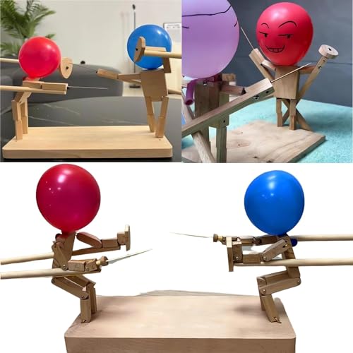 Ballon-Bambus-Mann-Schlacht, Holz-Bots-Kampfspiel für 2 Spieler, handgefertigte Holzzaunpuppen, schneller Ballonkampf, Holzkämpfer mit Ballonkopf, Partyspiele für Erwachsene für Gruppen (30 x 5 mm) von XiChiu