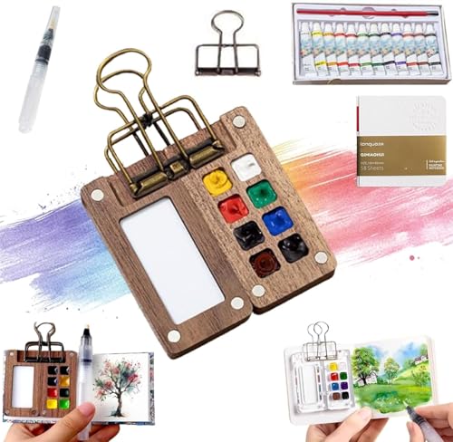 Mini-Aquarellfarben-Set, tragbares Mini-Aquarell-Paletten-Set, PocketArtist Aquarell-Reiseset, Malpalette, Reise-Set, tragbares Aquarell-Reise-Set für Maler, Künstler, Studenten (8 Fächer) von XiChiu