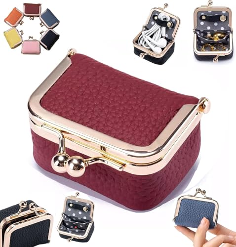 XiChiu Lilyrhyme Mini-Schmuckschatulle aus Leder, Mini-Schmuckschatulle, Mini-Reise-Schmucketui, Mini-Münzgeldbörse, Schmuck-Reiseetui, Organizer für Ohrringe, Halsketten, Ringe, Armbänder (rot) von XiChiu