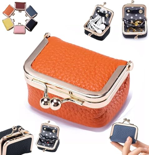 XiChiu Lilyrhyme Mini-Schmuckschatulle aus Leder, Mini-Schmuckschatulle, Mini-Reise-Schmucketui, Mini-Münzgeldbörse, Schmuck-Reiseetui, Organizer für Ohrringe, Halsketten, Ringe, Armbänder (Orange) von XiChiu