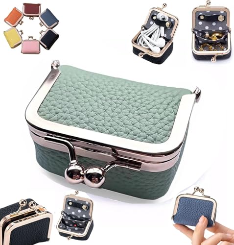 XiChiu Lilyrhyme Mini-Schmuckschatulle aus Leder, Mini-Schmuckschatulle, Mini-Reise-Schmucketui, Mini-Münzgeldbörse, Schmuck-Reiseetui, Organizer für Ohrringe, Halsketten, Ringe, Armbänder (grün) von XiChiu