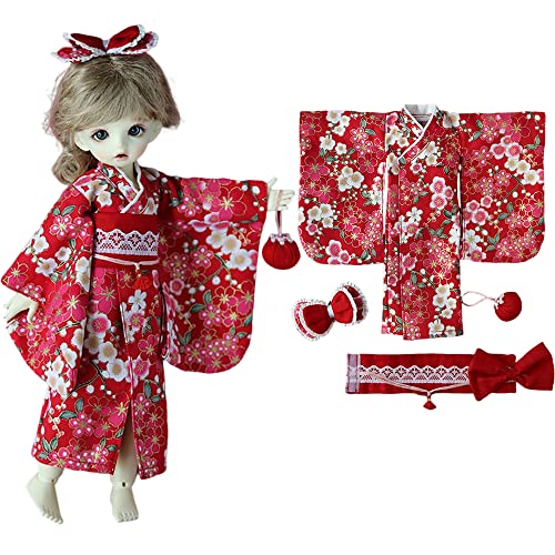 XiDonDon Neue 1/6 BJD Puppe Kleidung niedlich rosa rot Kimono Bademantel Anzug Haarnadel für 1/6 YOSD, SD, BJD 30 cm Puppen Bekleidungszubehör (Red) von XiDonDon