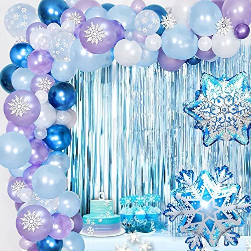 Frozen Geburtstagsdeko, XiYee Frozen Ballon Set mit Quasten, Blau Weiße Schneeflocke Konfetti Ballon, Frozen Party Luftballons für Mädchen Geburtstag Baby Shower von XiYee