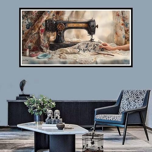 Diamond Painting Erwachsene Groß xxl Diamond Painting Retro Diamond Painting Set,Diamond Painting Nähmaschine DIY Diamond Painting Zubehör,Diamond Crystal Art Home Wand Décor Geschenk 60x120cm-f546 von Xiaboor