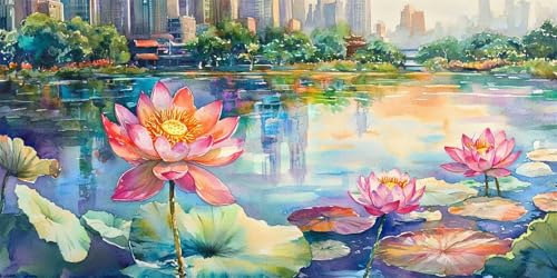 Malen Nach Zahlen Landschaft Groß Malen Nach Zahlen xxl 40x20cm Lotus Malen-Nach-Zahlen Erwachsene DIY set mit 3 Pinseln und Acrylfarben, Kreativ Geschenke für Frauen Home Wand Décor,Ohne Rahmen-y1334 von Xiaboor