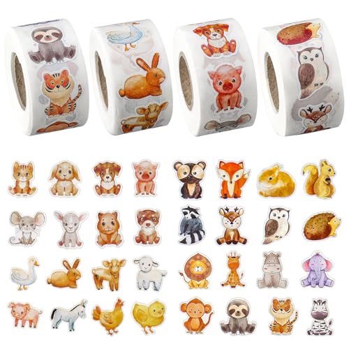 Xialvyu 2000 Stück Tier Aufkleber, Aufkleber Kinder, Tieraufkleber Animal Sticker Kinder Tiermuster Sticker Cartoon Tier Aufkleber Tier Belohnungsaufkleber Kinder Lehrerpreis Motivation Aufkleber von Xialvyu