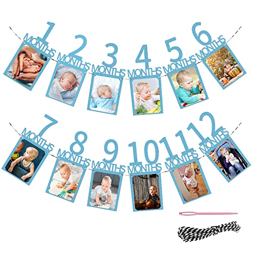 Fotogirlande 1. Geburtstag, Baby Ersten Geburtstag Girlande Foto Banner, Hängende Foto Wanddekoration, Kinder Monatlich Bild Prop für Party Dekor Mädchen/Jungen - Blau von Xiang