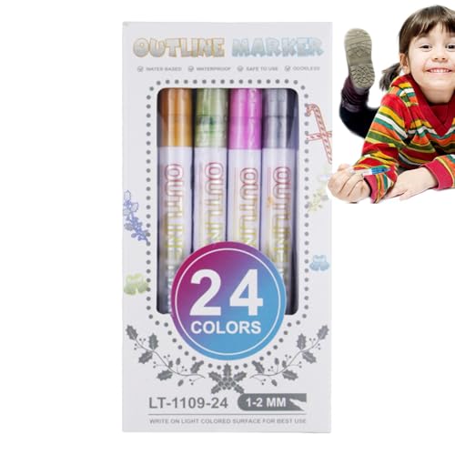 Xianghaoshun Glitzer-Marker – 24 Farben, Kunstmarker, Bastelmarker für Weihnachten, Geburtstag, Grußkarten, Kritzelei-Zeichenzubehör von Xianghaoshun