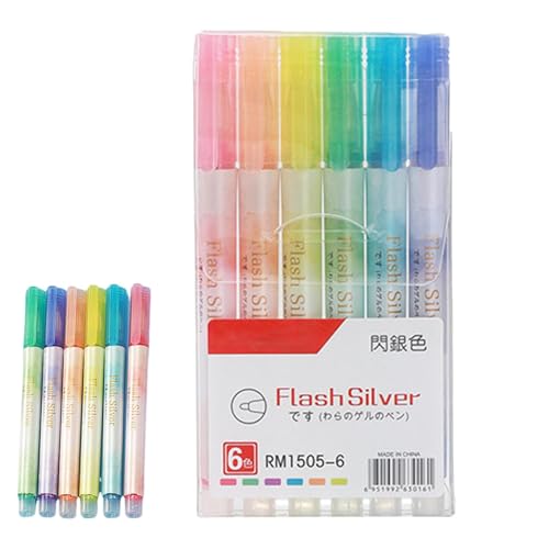 Xianghaoshun Textmarker Ästhetisch,Glitzerstift - 6X Sparkle Highlighters Schimmermarker | Pastell-Highlighter-Set, dünne ästhetische Marker für Journal-Planer, Hervorhebung von Xianghaoshun