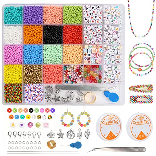 Xiangmall 9000 Stücke Perlen zum Auffädeln Rocailles Armbänder Set 3mm Mini Glasperlen Buchstaben Perlen Bunte Ketten Perlen für Kinder Erwachsene Selber Machen Schmuck Halsketten von Xiangmall