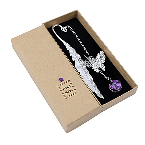 Xiangmall Metallfeder Lesezeichen Vintage Blumen Feder Lesezeichen Klassik Blatt Lesezeichen mit Schmetterling Trockene Blumen Glasperlen Geschenk für Leser Frauen Studenten Freunde von Xiangmall