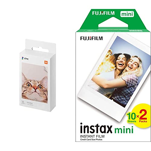 Xiaomi tragbares Drucker-Fotopapier, hochwertiges 3-Zoll-Fotopapier 20 Blatt, TEJ4019GL, 20 Stück (1er pack) & instax Mini Film, Doppelpack (2x10 Aufnahmen) von Xiaomi