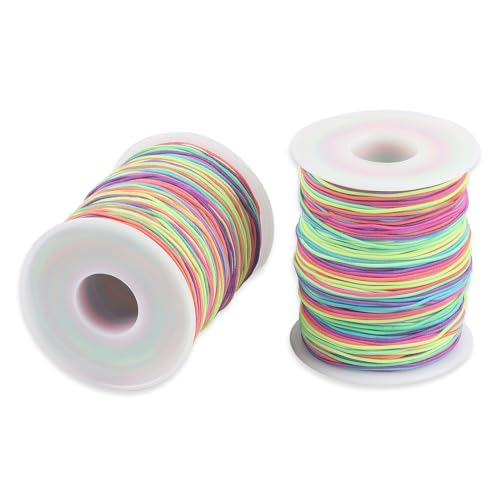 2 Stück Elastisches Band, Perlenfäden, Regenbogen Gummiband, Stretch-Schnur Schnur, Handwerk Schnur für Armband, Schmuck, Halskette, Basteln, Geflochtenes Haargummi von Xiaomoyu