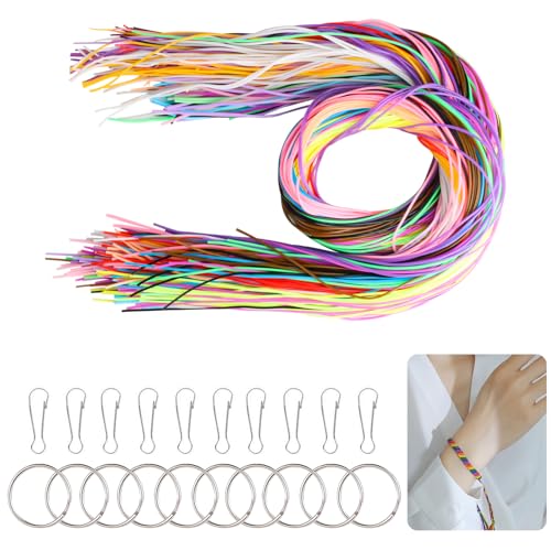 200 Stk für Scoubidou Bänder Set, 1,8 mm x 1 m Bunt Knüpfbänder zum Basteln, Kunststoff Armband Band für Armbänder Halskett Schlüsselanhänger DIY Kunstwerk Schmuckherstellung, mit Keychain und Haken von Xiaomoyu