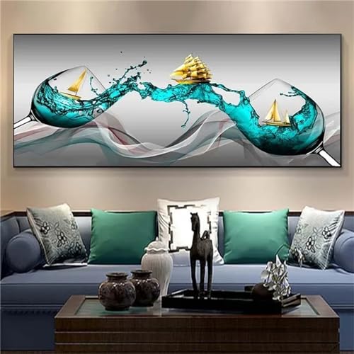 5D Diamond Painting Blaues Weinglas,Diamond Painting Erwachsene groß XXL 40x120cm,DIY Diamant Painting Bilder,Diamond Art Painting Kits,Diamant Malerei Painting Stickerei Kreuzstich Home Wand Dekor von Xiaonu