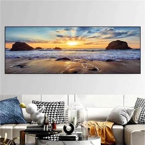 5D Diamond Painting Kit Vollbohrer,Sonnenuntergang am Meer Diamond Painting,Diamant Painting Bilder Erwachsene Kinder,Malen Nach Zahlen Full Drill Stickerei Malerei Set Home Wand Dekoratione 60x180cm von Xiaonu