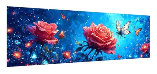 Blume Diamond Painting Erwachsene, 5D Diamant Painting Bilder Schmetterling, DIY Diamond Painting Eckige Steine, Diamantmalerei Crystal Art Bilder Geschenk für Home Wand Decoration 90 x 270 cm F-54 von Xiaonu