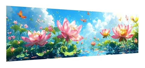 Blume Diamond Painting Erwachsene Set, 5D Diamant Painting Bilder Lotus, DIY Diamond Painting Eckige Steine, Diamantmalerei Crystal Art Bilder Geschenk für Home Wand Decoration 50 x 150 cm F-578 von Xiaonu