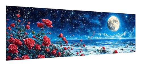 Blume Diamond Painting Erwachsene Set, 5D Diamant Painting Bilder Mond, DIY Diamond Painting Eckige Steine, Diamantmalerei Crystal Art Bilder Geschenk für Home Wand Decoration 40 x 120 cm F-528 von Xiaonu