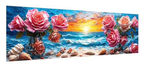 Blume Diamond Painting Erwachsene Set, 5D Diamant Painting Bilder Strand, DIY Diamond Painting Eckige Steine, Diamantmalerei Crystal Art Bilder Geschenk für Home Wand Decoration 90 x 270 cm F-24 von Xiaonu