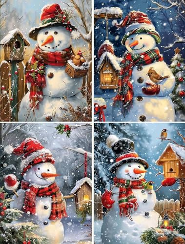 Diamond Painting,4 Pack 5D Diamant Painting Bilder Erwachsene Kinder,DIY Weihnachten Diamant Malerei Set,4 Stück Schneemann Diamond Painting für Wohnzimmer Schlafzimmer Wand Dekoration 15x20cm von Xiaonu