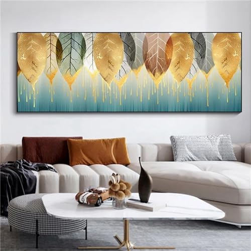 Diamond Painting Abstrakte Goldene Blätter,Diamond Painting Erwachsene groß XXL 40x120cm,DIY Diamant Painting Bilder,Diamond Art Painting Kits,Diamant Malerei Stickerei Kreuzstich Home Wand Dekor von Xiaonu