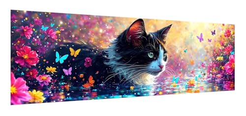 Diamond Painting Erwachsene groß xxl 90 x 270 cm, 5D Katze Diamant Painting Bilder, DIY Diamond Painting Schmetterling, Quadrat Diamanten Malerei Stickerei Kreuzstich Set für Home Wand Décor F-39 von Xiaonu