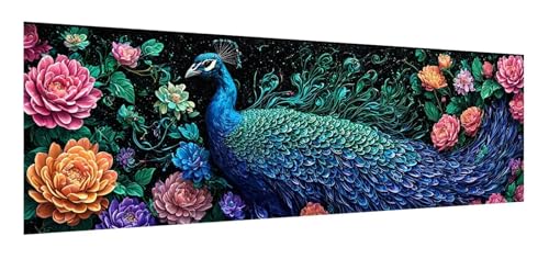 Diamond Painting Erwachsene groß xxl 90 x 270 cm, 5D Pfau Diamant Painting Bilder, DIY Diamond Painting Blume, Quadrat Vollbohrer Diamanten Malerei Stickerei Kreuzstich Set für Home Wand Décor F-37 von Xiaonu