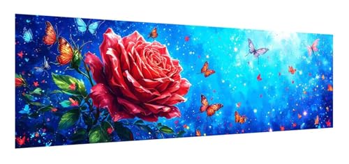 Diamond Painting Erwachsene groß xxl 90 x 270 cm, 5D Rose Diamant Painting Bilder, DIY Diamond Painting Schmetterling, Quadrat Diamanten Malerei Stickerei Kreuzstich Set für Home Wand Décor F-53 von Xiaonu