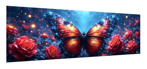 Diamond Painting Erwachsene groß xxl 90 x 270 cm, 5D Schmetterling Diamant Painting Bilder, DIY Diamond Painting Blume, Quadrat Diamanten Malerei Stickerei Kreuzstich Set für Home Wand Décor F-9 von Xiaonu