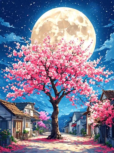 Malen Nach Zahlen Erwachsene Baum Mond, Bastelset Erwachsene Frauen, DIY Paint by Numbers Adult Mit 3 Pinseln und Acrylfarbe Leinwand Kit für Home Décor und Geschenk, Ohne Rahmen 100 x 130 cm H-390 von Xiaonu