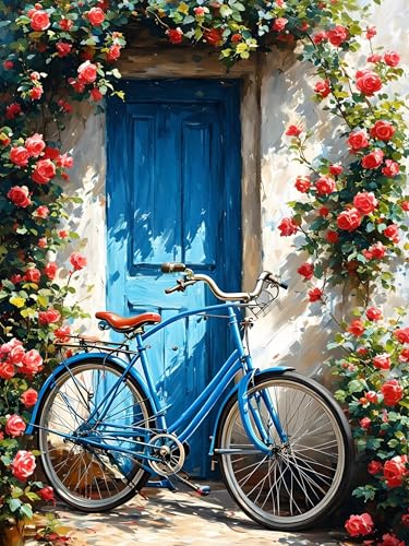 Malen Nach Zahlen Erwachsene Blume Fahrrad, Bastelset Erwachsene Frauen, DIY Paint by Numbers Adult Mit 3 Pinseln und Acrylfarbe Leinwand Kit für Home Décor Geschenk, Ohne Rahmen 100 x 130 cm H-424 von Xiaonu