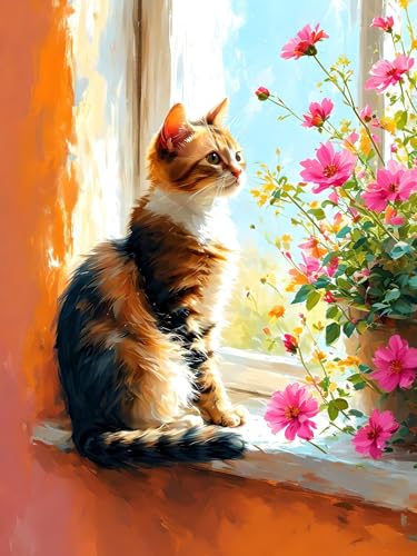 Malen Nach Zahlen Erwachsene Blume Katze, Bastelset Erwachsene Frauen, DIY Paint by Numbers Adult Mit 3 Pinseln und Acrylfarbe Leinwand Kit für Home Décor und Geschenk, Ohne Rahmen 100 x 130 cm H-210 von Xiaonu