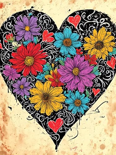 Malen Nach Zahlen Erwachsene Blume Liebe, Bastelset Erwachsene Frauen, DIY Paint by Numbers Adult Mit 3 Pinseln und Acrylfarbe Leinwand Kit für Home Décor und Geschenk, Ohne Rahmen 20 x 30 cm H-358 von Xiaonu