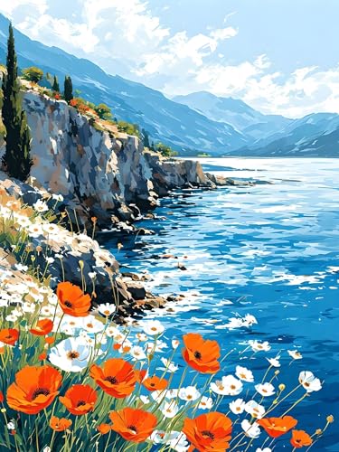 Malen Nach Zahlen Erwachsene Blume Meer, Bastelset Erwachsene Frauen, DIY Paint by Numbers Adult Mit 3 Pinseln und Acrylfarbe Leinwand Kit für Home Décor und Geschenk, Ohne Rahmen 20 x 30 cm H-130 von Xiaonu