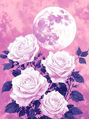 Malen Nach Zahlen Erwachsene Blume Mond, Bastelset Erwachsene Frauen, DIY Paint by Numbers Adult Mit 3 Pinseln und Acrylfarbe Leinwand Kit für Home Décor und Geschenk, Ohne Rahmen 100 x 130 cm H-19 von Xiaonu