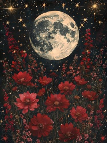 Malen Nach Zahlen Erwachsene Blume Mond, Bastelset Erwachsene Frauen, DIY Paint by Numbers Adult Mit 3 Pinseln und Acrylfarbe Leinwand Kit für Home Décor und Geschenk, Ohne Rahmen 20 x 30 cm H-341 von Xiaonu