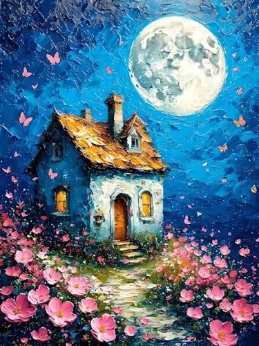 Malen Nach Zahlen Erwachsene Blume Mond, Bastelset Erwachsene Frauen, DIY Paint by Numbers Adult Mit 3 Pinseln und Acrylfarbe Leinwand Kit für Home Décor und Geschenk, Ohne Rahmen 50 x 70 cm H-356 von Xiaonu