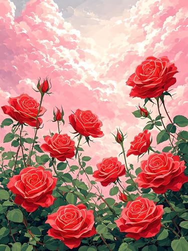 Malen Nach Zahlen Erwachsene Blume Rose, Bastelset Erwachsene Frauen, DIY Paint by Numbers Adult Mit 3 Pinseln und Acrylfarbe Leinwand Kit für Home Décor und Geschenk, Ohne Rahmen 20 x 30 cm H-152 von Xiaonu