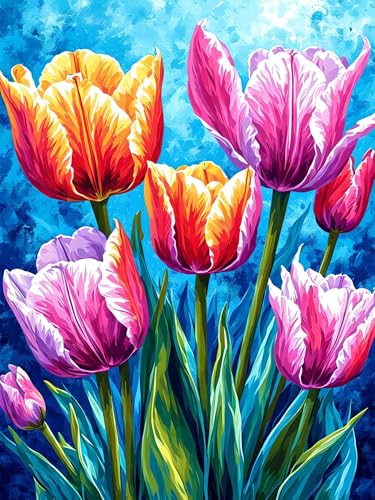 Malen Nach Zahlen Erwachsene Blume Tulpe, Bastelset Erwachsene Frauen, DIY Paint by Numbers Adult Mit 3 Pinseln und Acrylfarbe Leinwand Kit für Home Décor und Geschenk, Ohne Rahmen 100 x 130 cm H-4 von Xiaonu